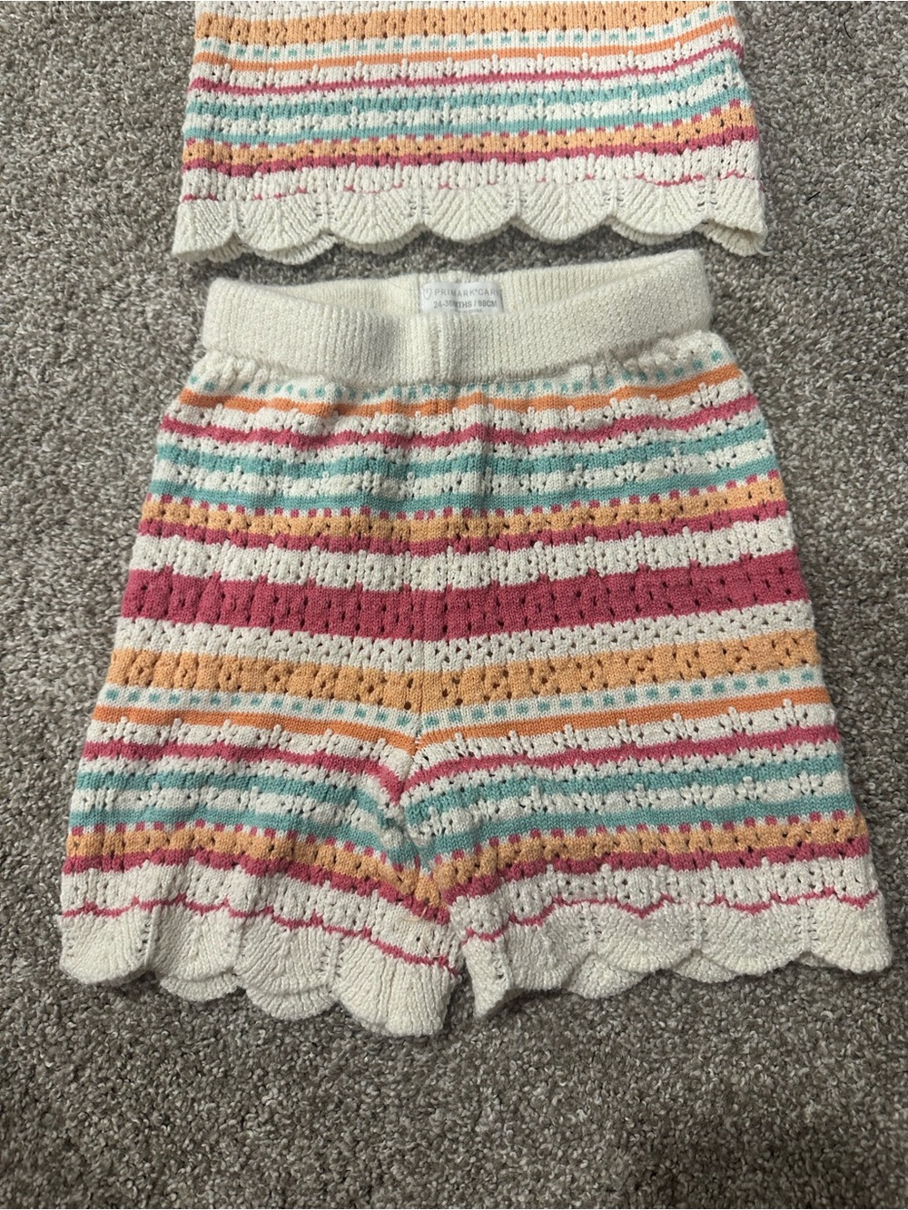 Primark Toddler Striped Knit Crochet Outfit Girls Shorts Tank 24-36 months - Picture 3 of 5